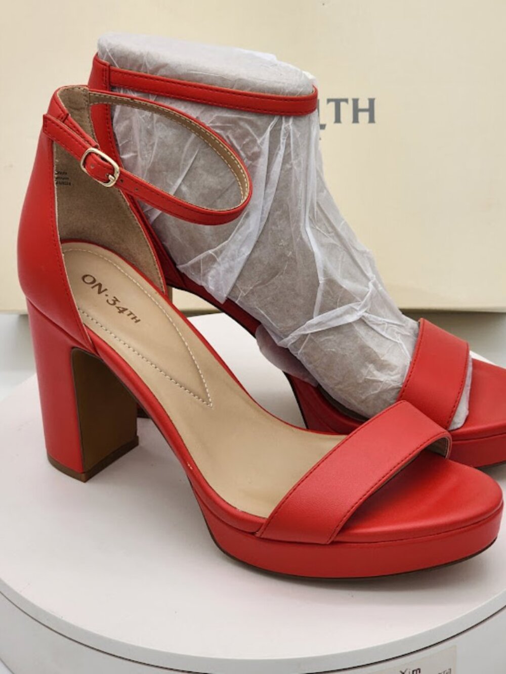 On 34th Rannda Red Platform Block Heel Ankle Strap Sandals Women’s Size 11